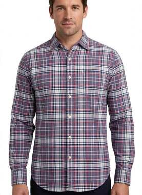 J.Crew Flannel Shirt Men L Plaid Blue Red White Button Down Cotton